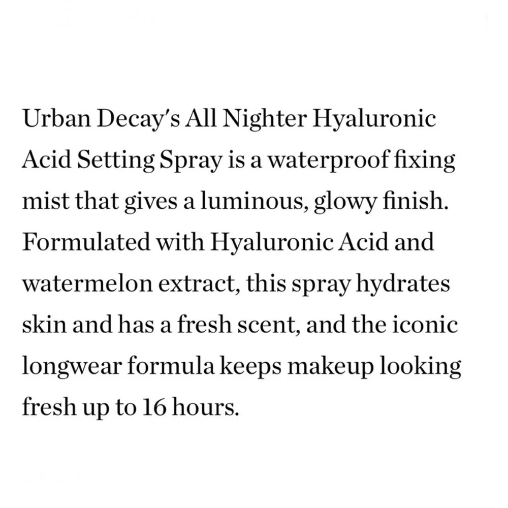 Urban Decay All Nighter Hyaluronic Acid Dewy Setting Spray Deluxe Trial
